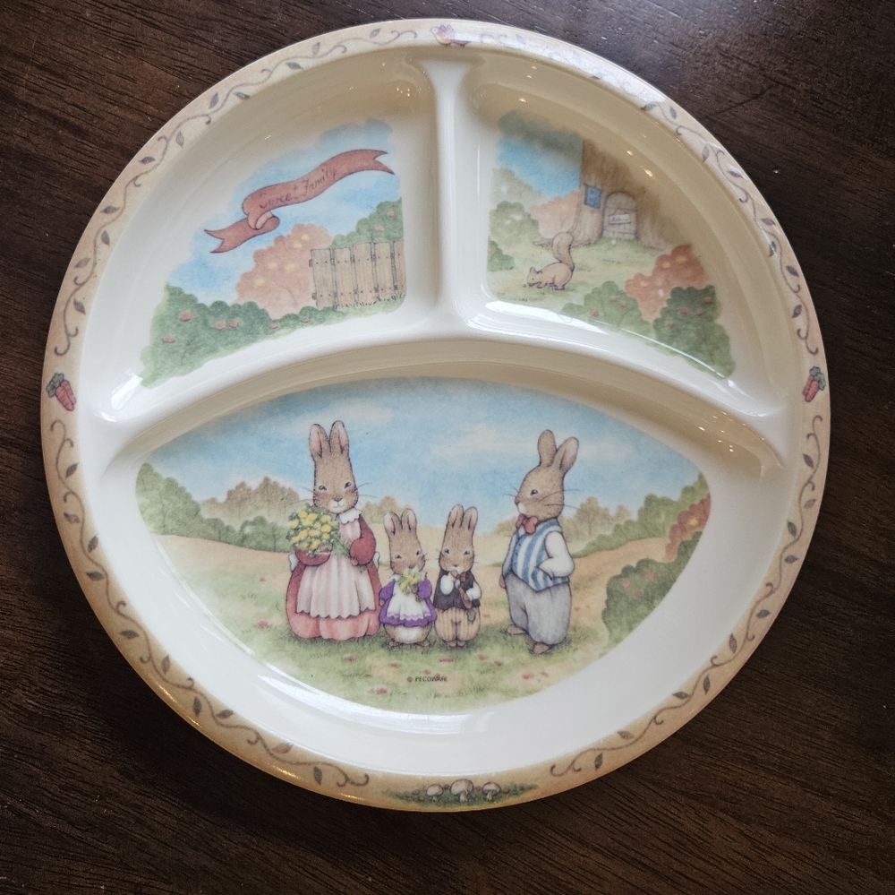 Vintage Melamine Ware Peco Child's Dish Set Rabbit Family